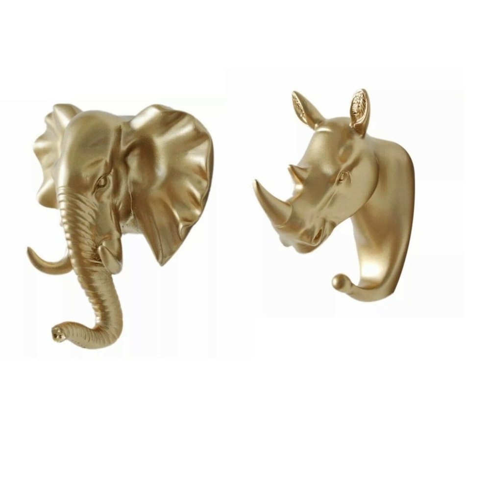 Wall Decor Rhinoceros Elephant Hook Hanger Multi-purpose Gold